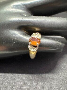 18K Gold Electroplated Garnet & Diamond Accent Ring Size 6 Vintage Jewelry Elega
